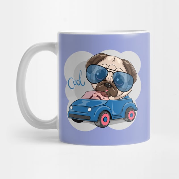 cool pug dog riding a car by sharukhdesign